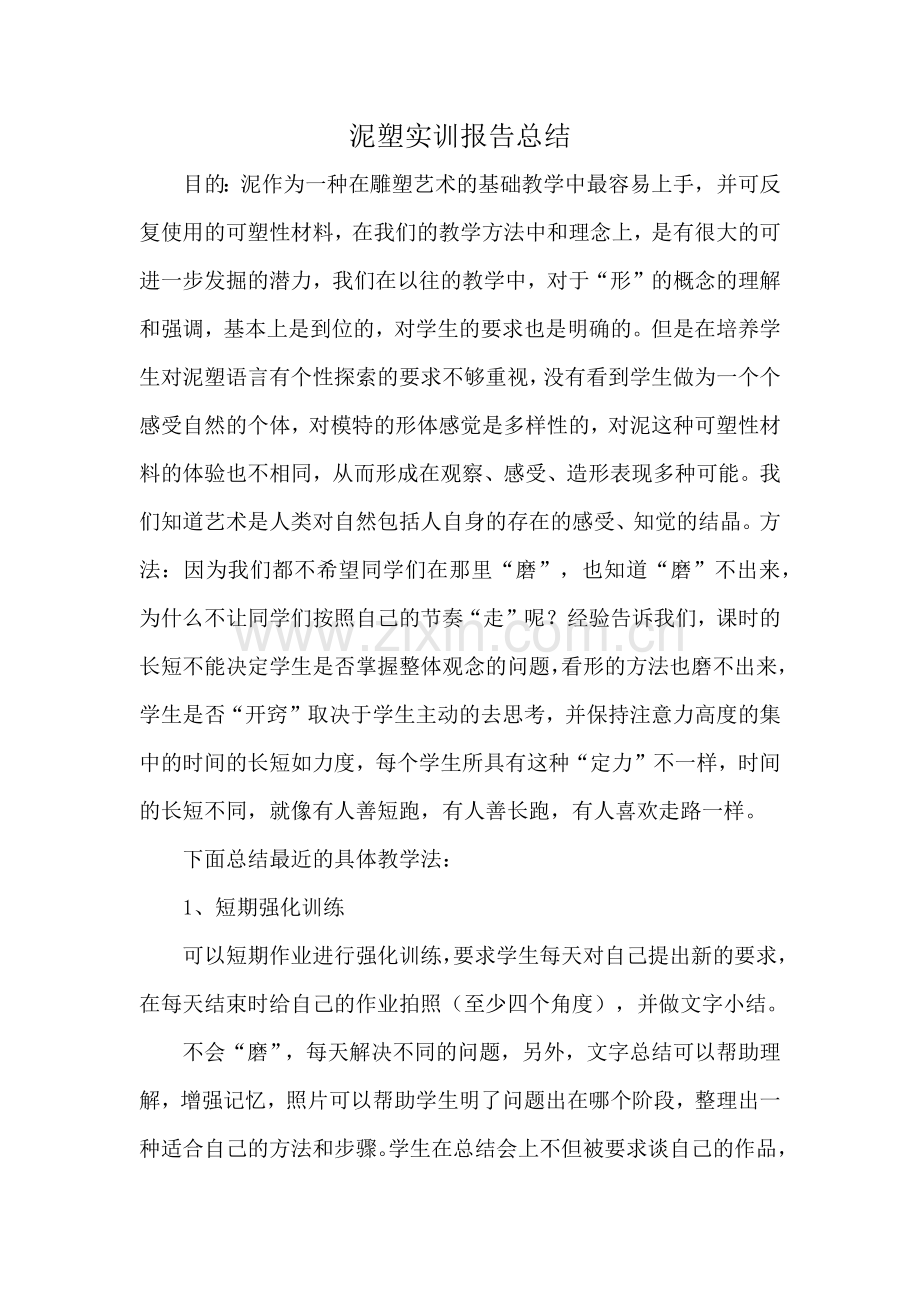 泥塑实训报告总结.docx_第1页
