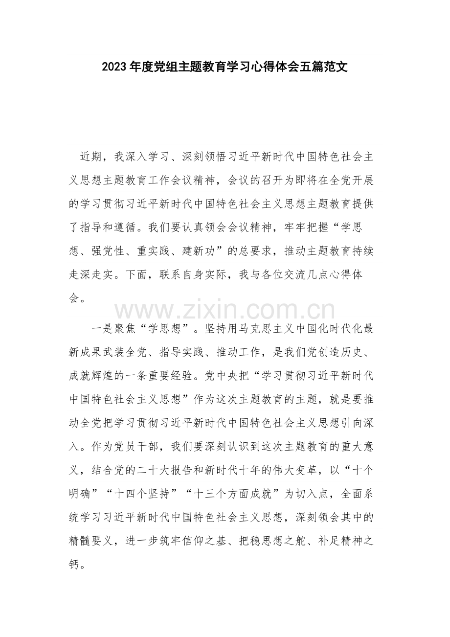 2023年度党组主题教育学习心得体会五篇范文.docx_第1页