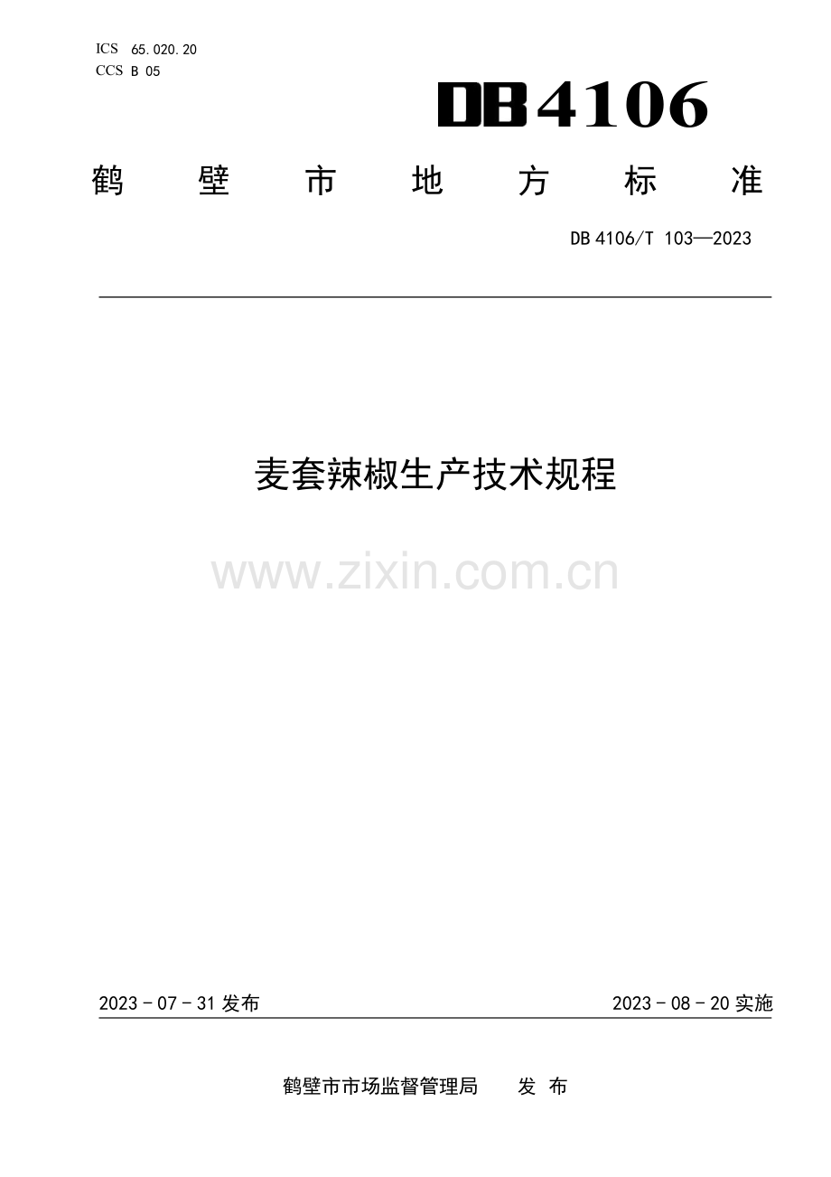 DB4106∕T 103-2023 麦套辣椒生产技术规程(鹤壁市).pdf_第1页