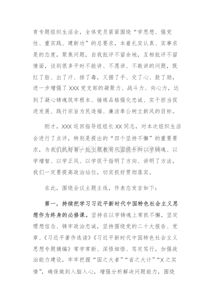 2023年主题教育专题组织生活会上总结表态发言参考范文.docx_第2页