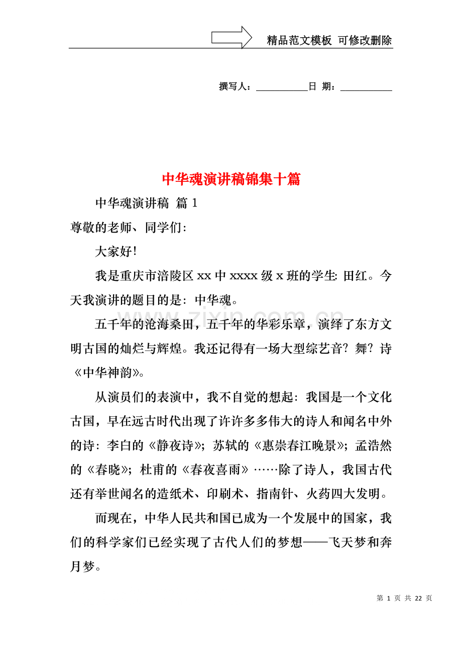 中华魂演讲稿锦集十篇2.docx_第1页