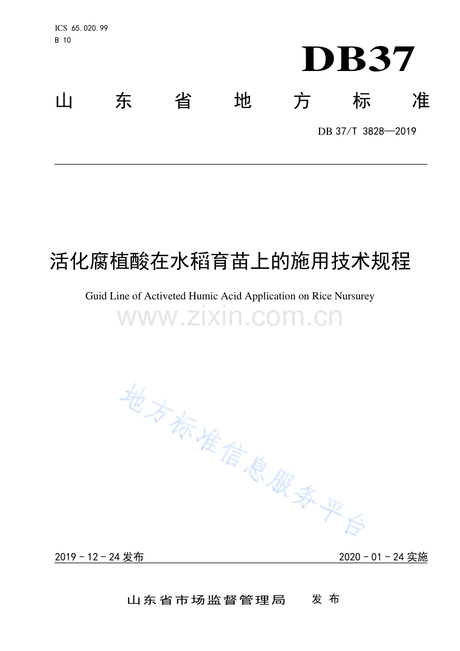 （高清正版）DB37_T 3828-2019 活化腐植酸在水稻育苗上的施用技术规程.pdf_第1页