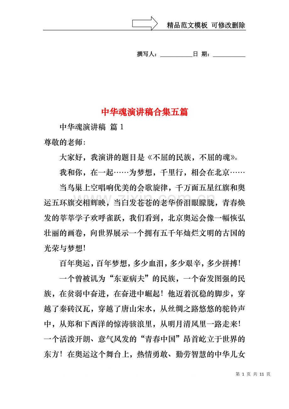 中华魂演讲稿合集五篇2.docx_第1页