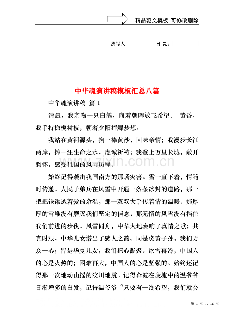 中华魂演讲稿模板汇总八篇2.docx_第1页