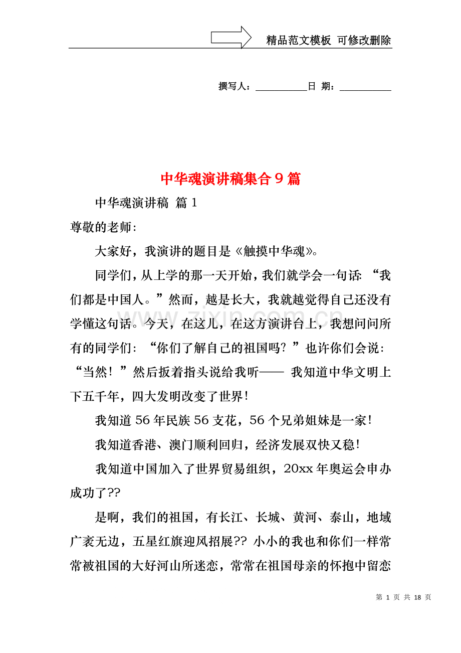 中华魂演讲稿集合9篇2.docx_第1页