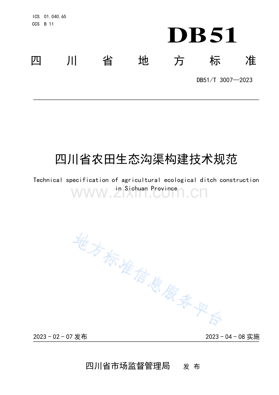 DB51_T 3007-2023四川省农田生态沟渠构建技术规范.pdf_第1页