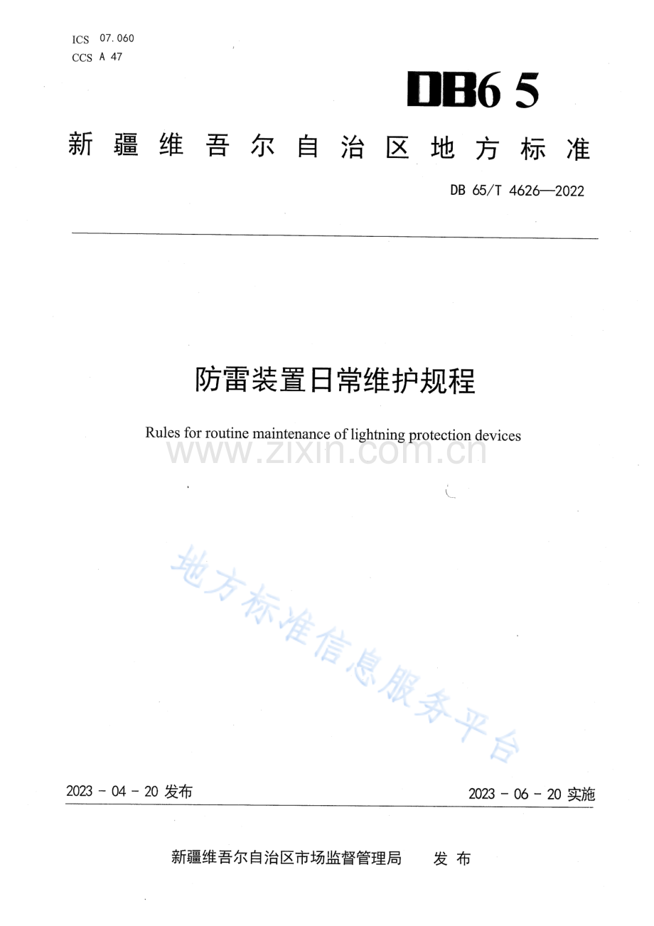 DB65T4626-2022防雷装置日常维护规程.pdf_第1页