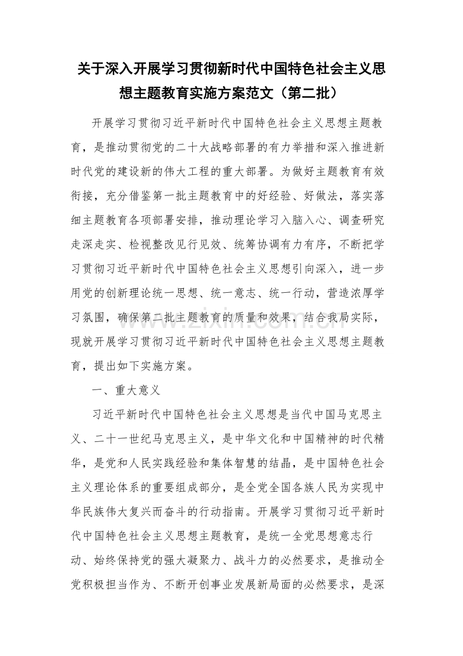 关于深入开展学习贯彻新时代中国特色社会主义思想主题教育实施方案范文（第二批）.docx_第1页