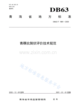 （高清正版）DB63_T 1881-2020青稞抗倒伏评价技术规范.pdf