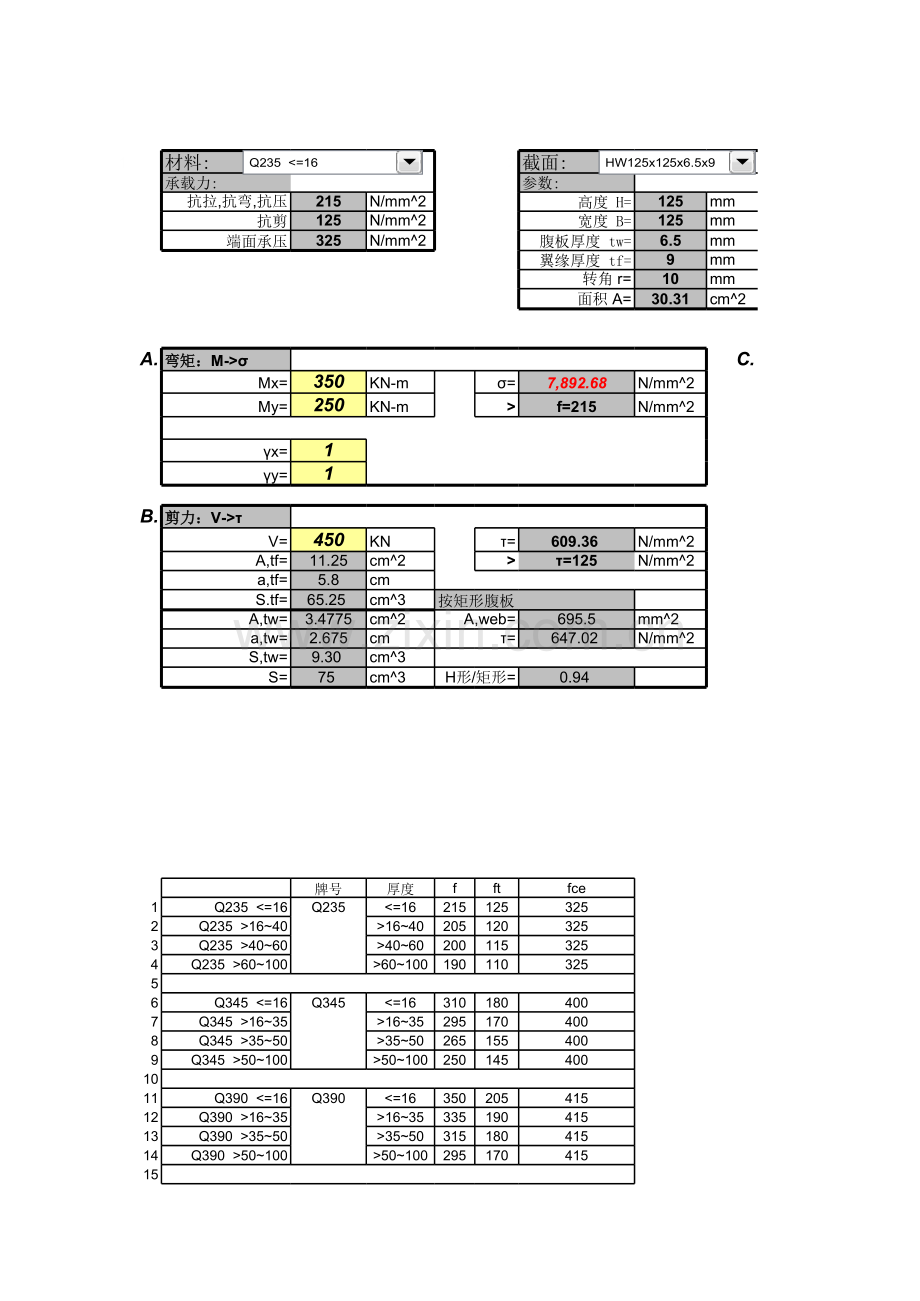 H型钢力学性能计算.xls_第1页