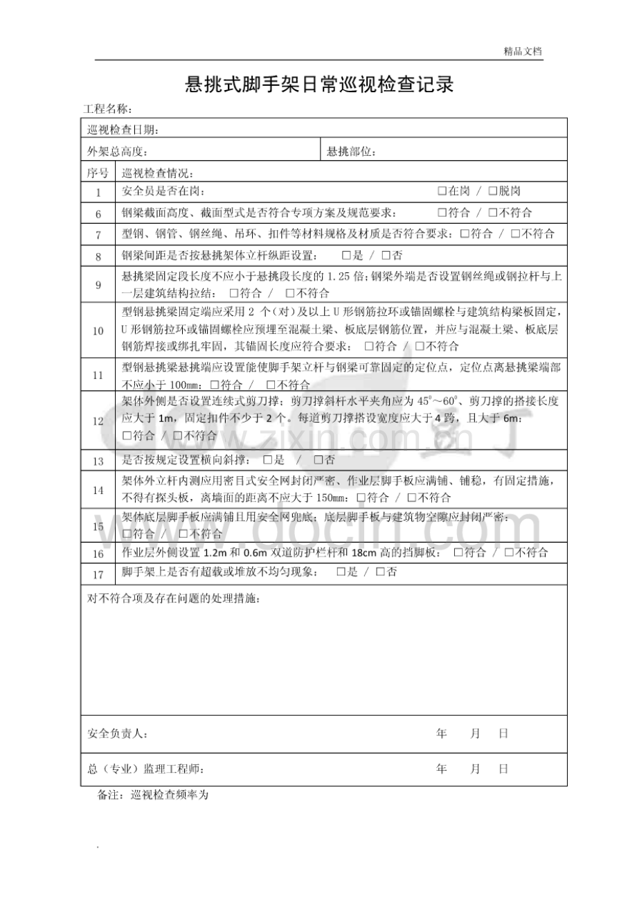 悬挑外脚手架日常巡视检查记录.pdf_第1页