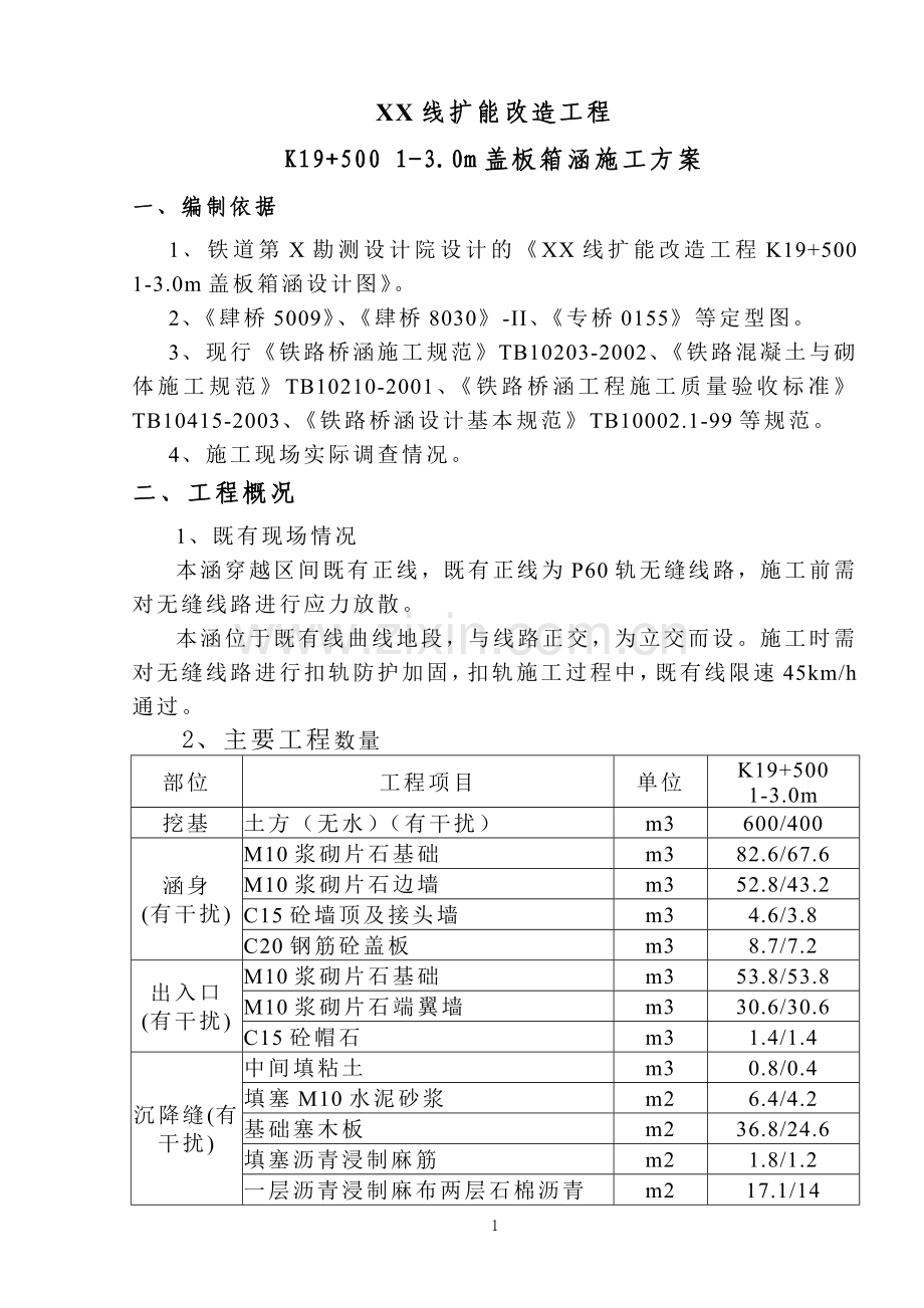 铁路既有线下扣轨架空开挖施工涵洞施工方案.doc_第1页