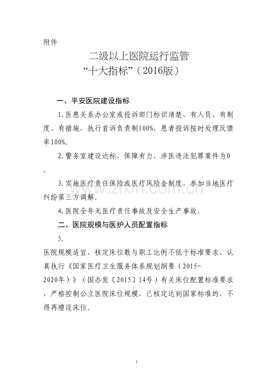 二级以上医院运行监管“十大指标”(2016版).docx_第1页