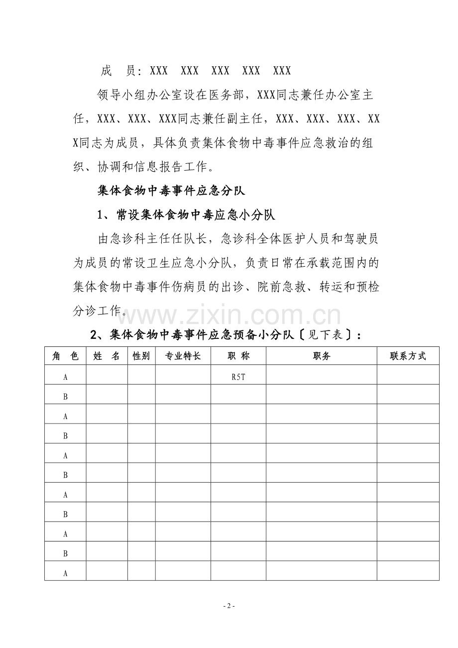 XXXXX医院突发集体中毒事件应急预案.doc_第2页