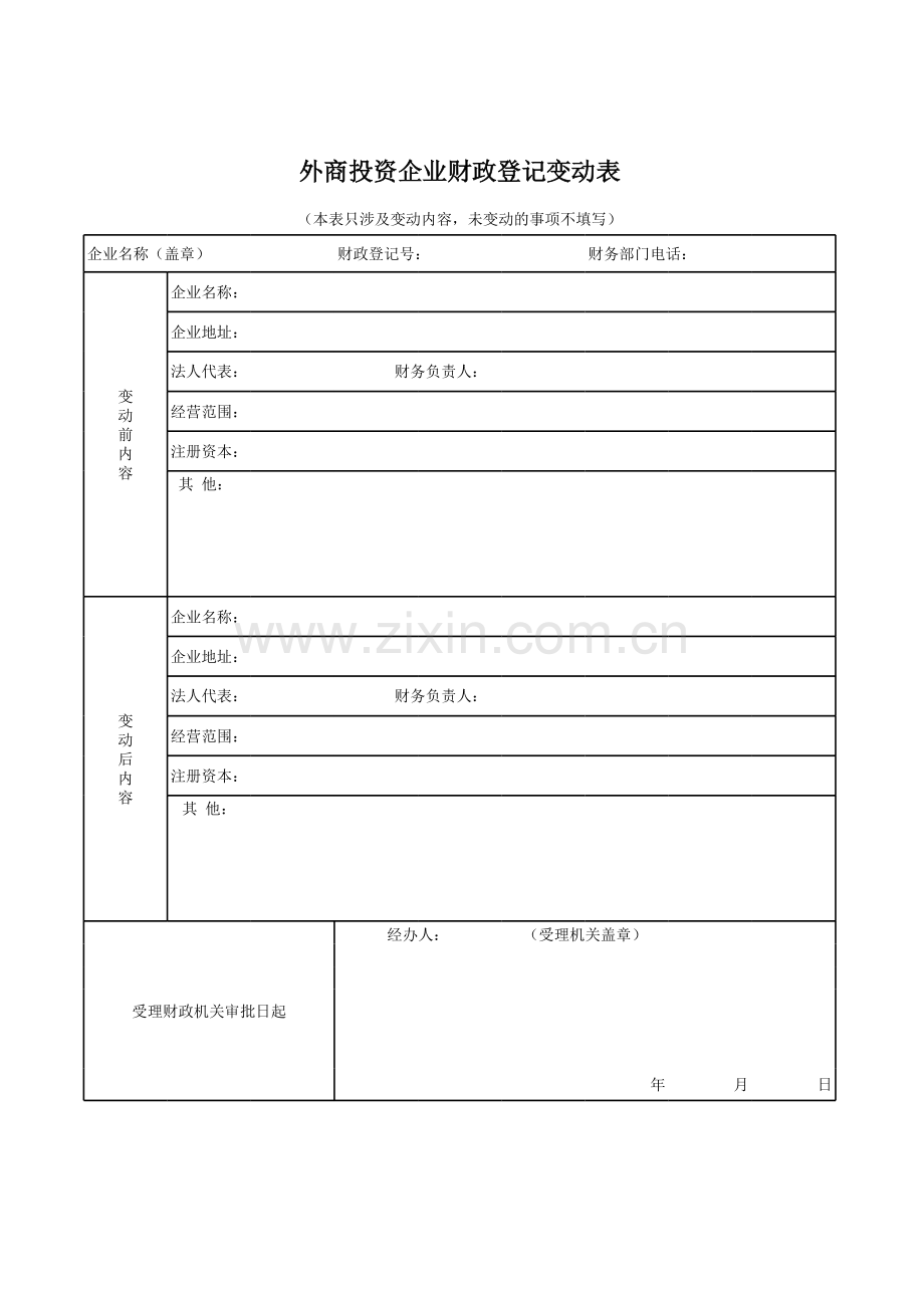 外商投资企业财政登记变动表模板.xls_第1页