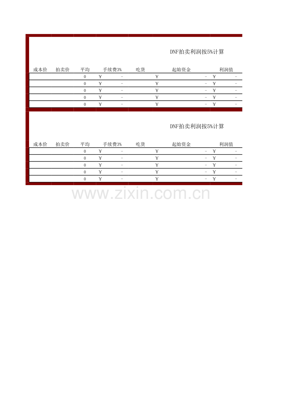 游戏DNF物品入货盈亏计算器模板.xls_第1页
