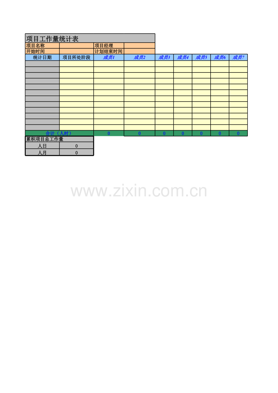 项目工作量统计表模板.xls_第1页