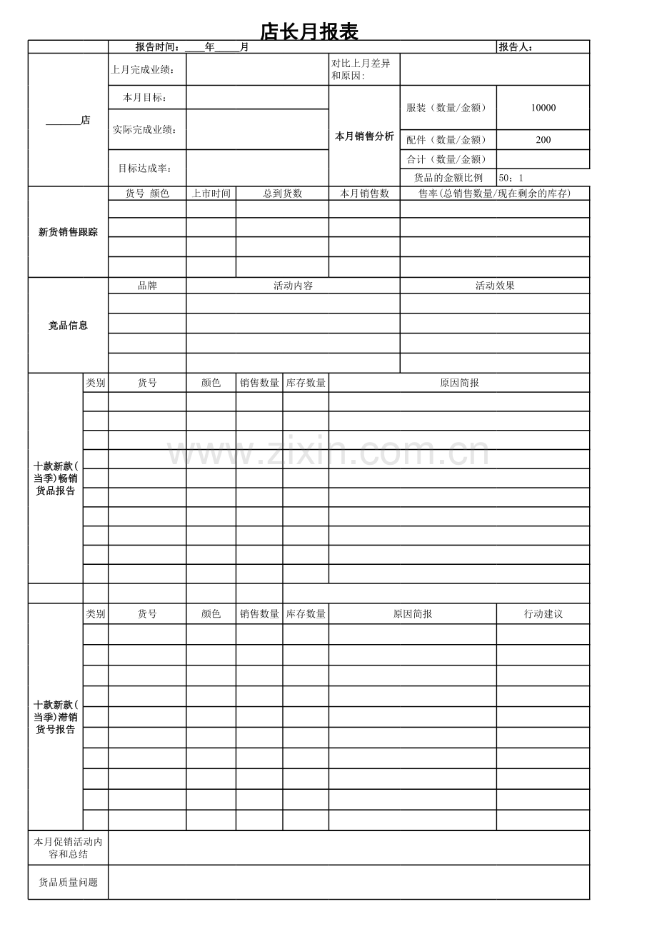 店长月报表模板.xls_第1页