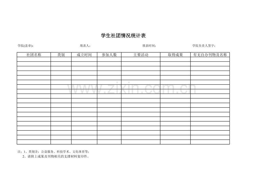 学生社团情况统计表模板.xls_第1页