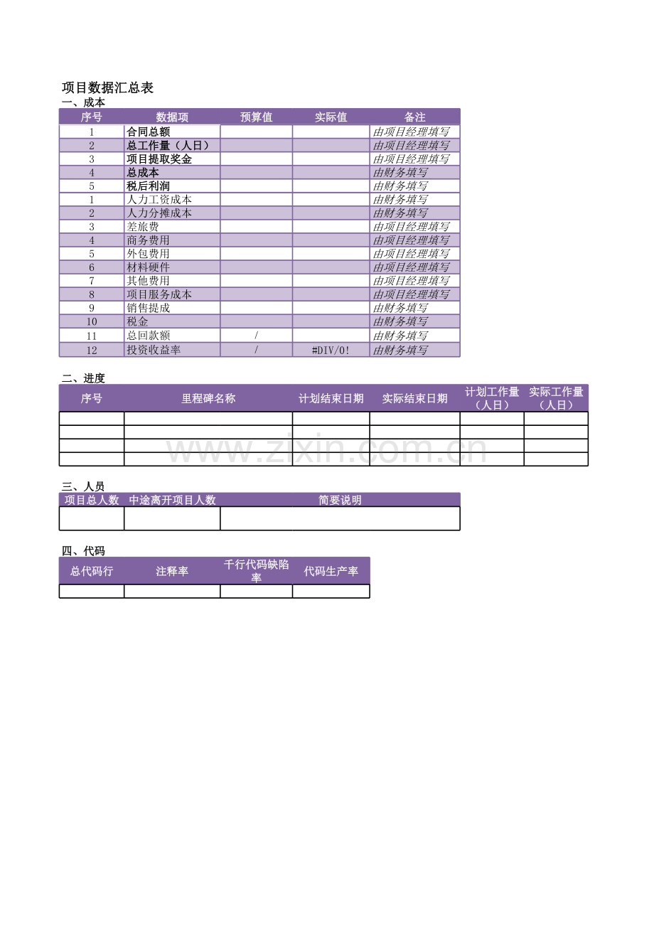 项目数据汇总表模板.xls_第1页