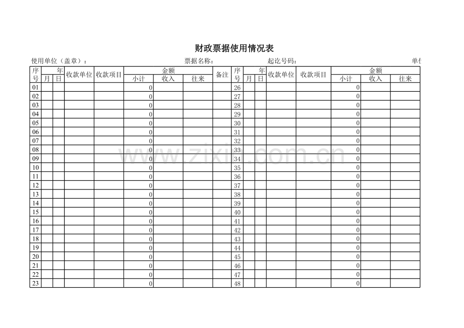 财政票据使用情况表模板.xls_第1页