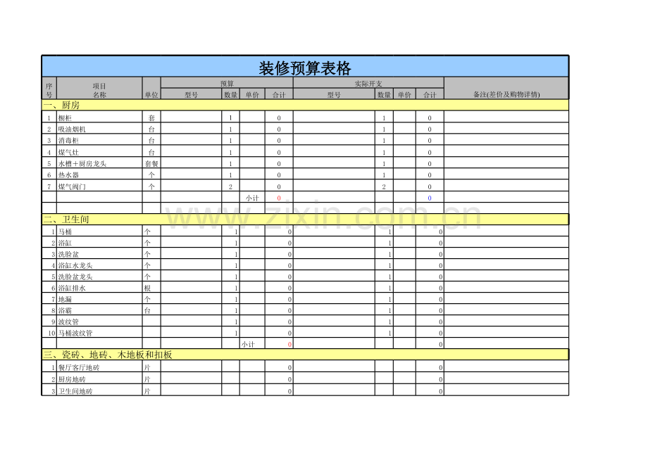 装修预算表格模板.xls_第1页