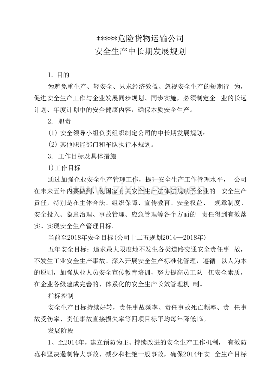 危险货物运输公司中长期规划.docx_第1页