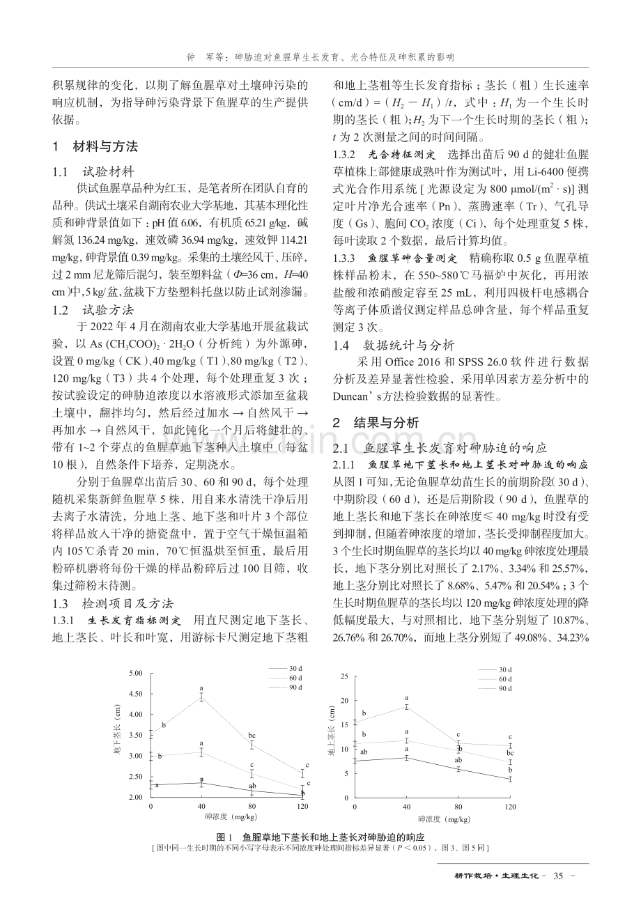 砷胁迫对鱼腥草生长发育、光合特征及砷积累的影响.pdf_第2页