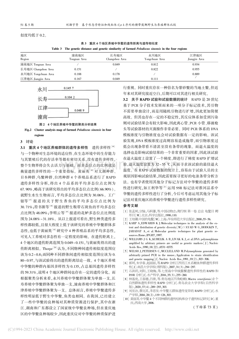 重庆养殖中华鳖群体遗传多样性的RAPD分析_赵华一.pdf_第3页