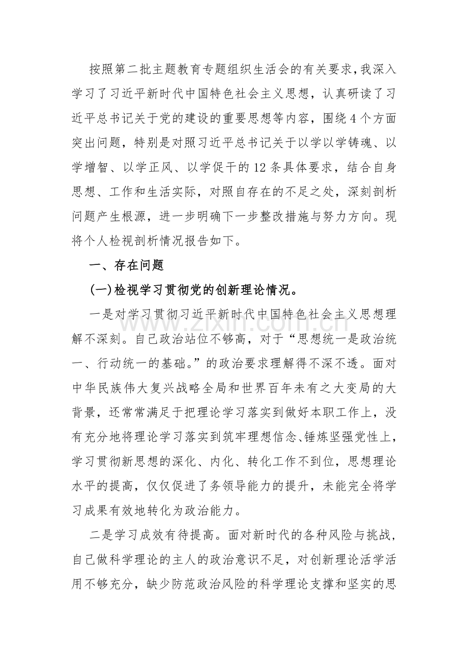 四个检视“检视联系服务群众、党员发挥先锋模范作用、学习贯彻党的创新理论、党性修养提高”查摆整改材料2024年2篇文.docx_第2页