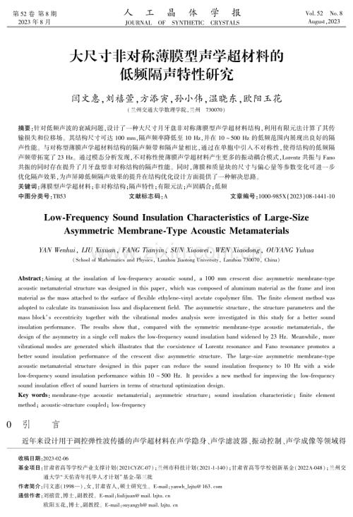 大尺寸非对称薄膜型声学超材料的低频隔声特性研究.pdf
