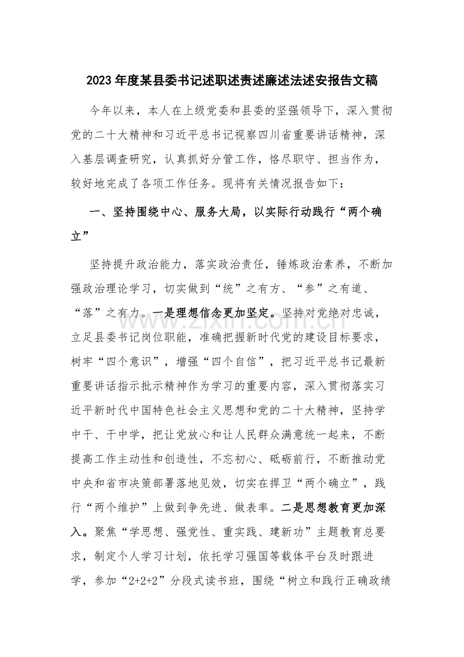 2023年度书记述职述责述廉述法述安报告文稿.docx_第1页