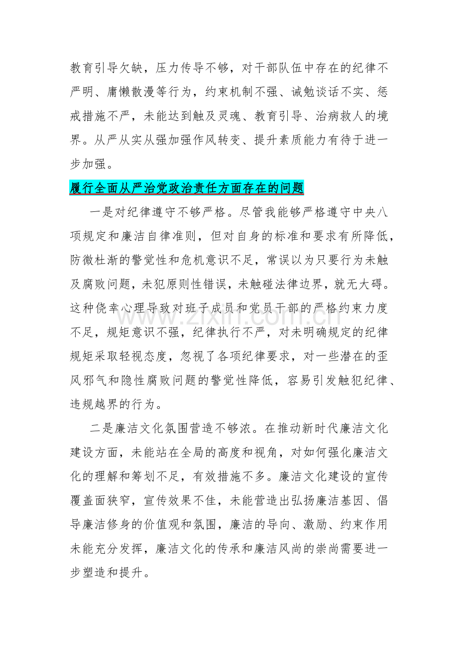 2024年履行全面从严治党政治责任方面存在的问题【15篇】供参考.docx_第2页