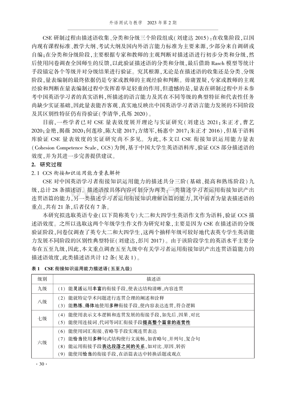 基于英语学习者语料库的《中国英语能力等级量表》效度验证——以衔接知识运用能力量表为例.pdf_第2页