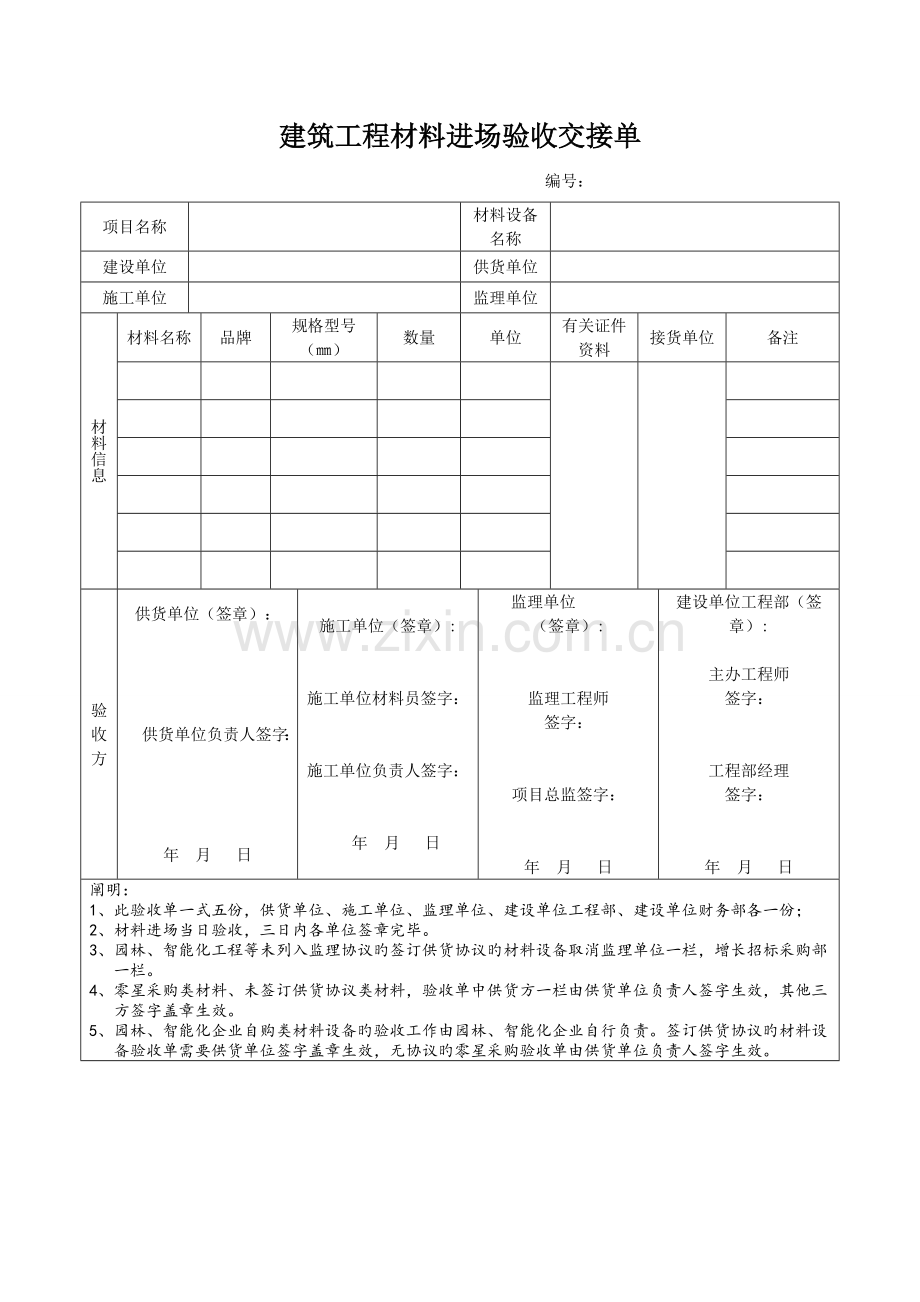 建筑工程材料进场验收交接单.doc_第1页