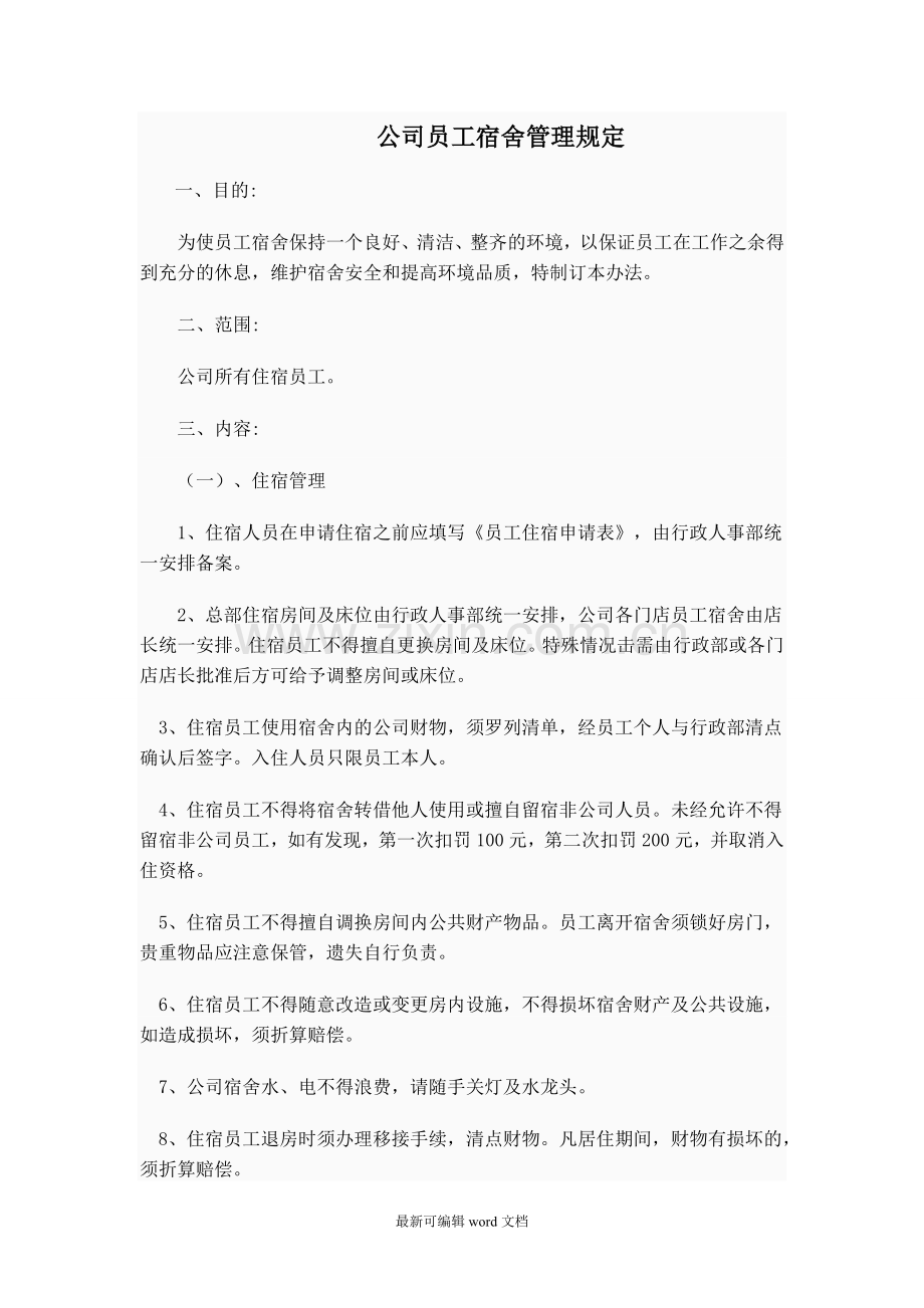 公司员工宿舍管理规定.doc_第1页