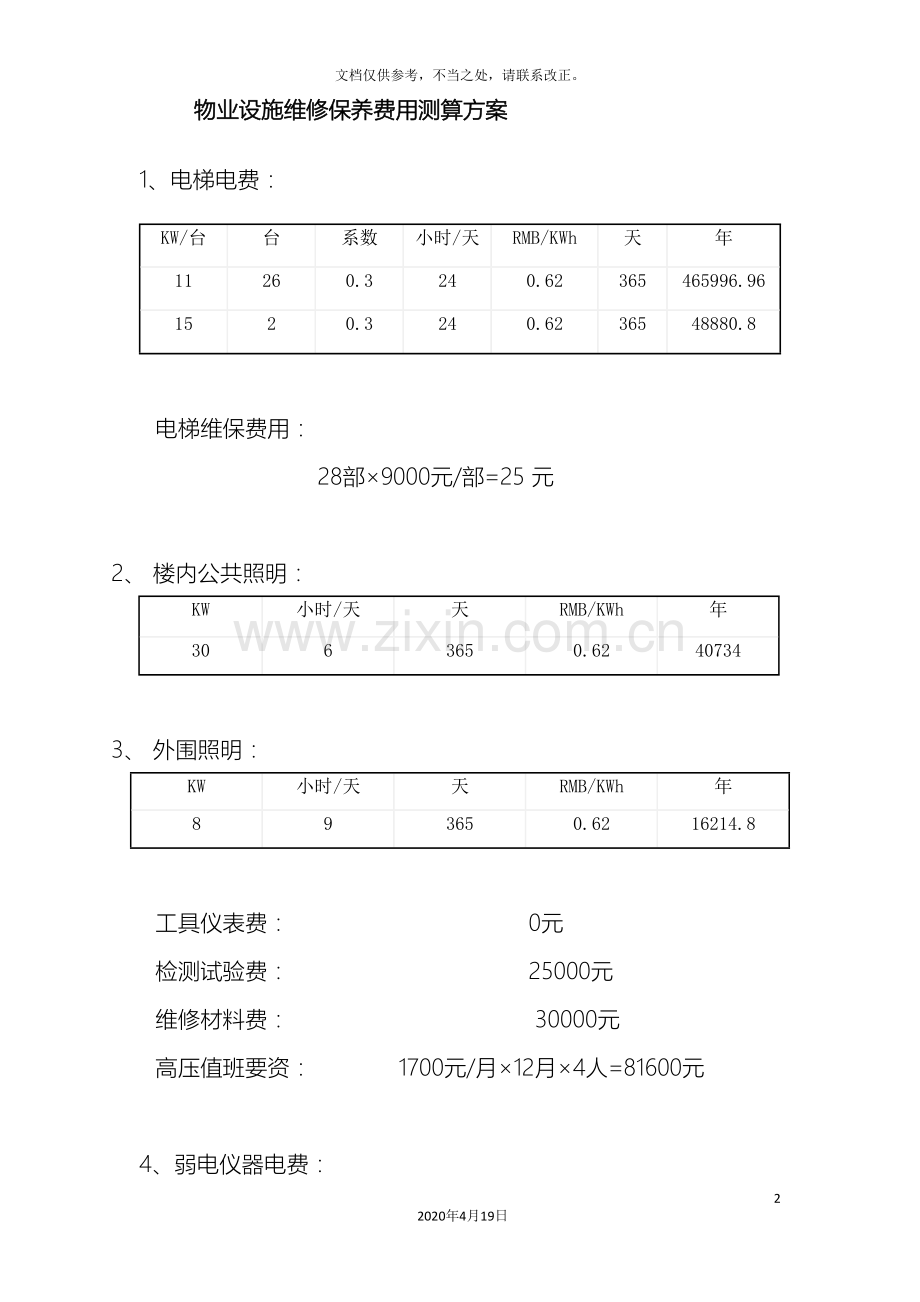 物业设施维修保养费用测算方案.doc_第2页