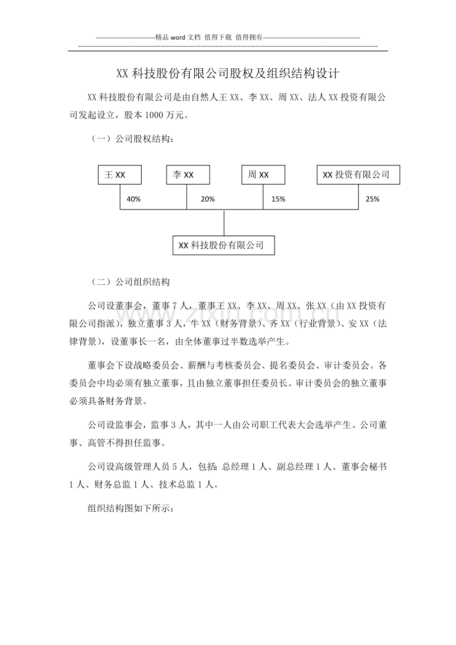 XX科技股份有限公司股权及组织结构.doc_第1页