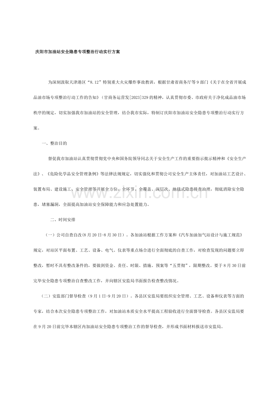 庆阳加油站安全隐患专项整治行动实施方案.doc_第1页
