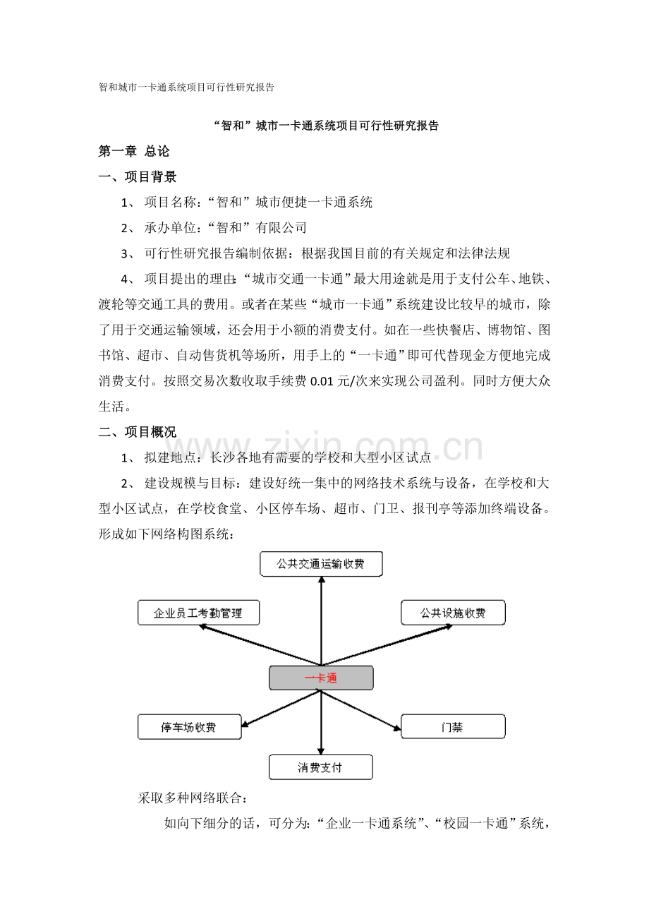 智和城市一卡通系统项目可行性研究报告.doc_第1页