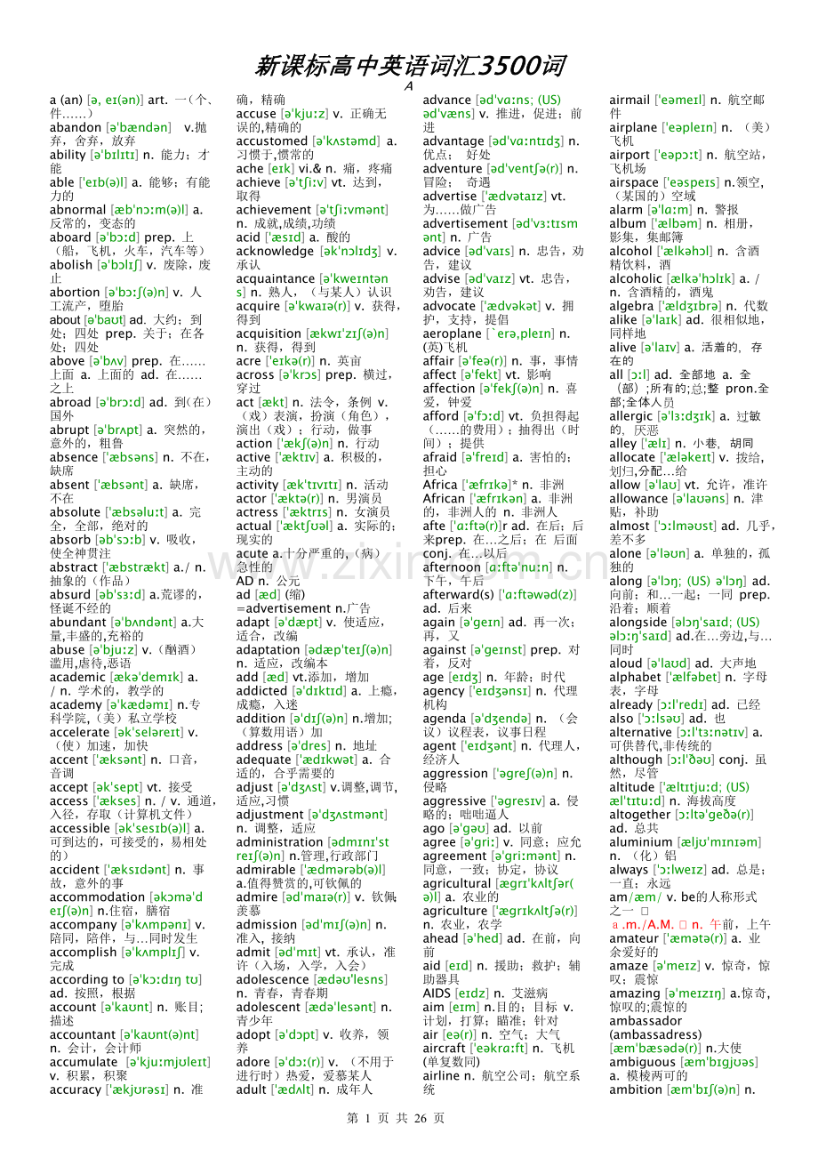 (word完整版)高中英语词汇3500词(带音标).doc_第1页