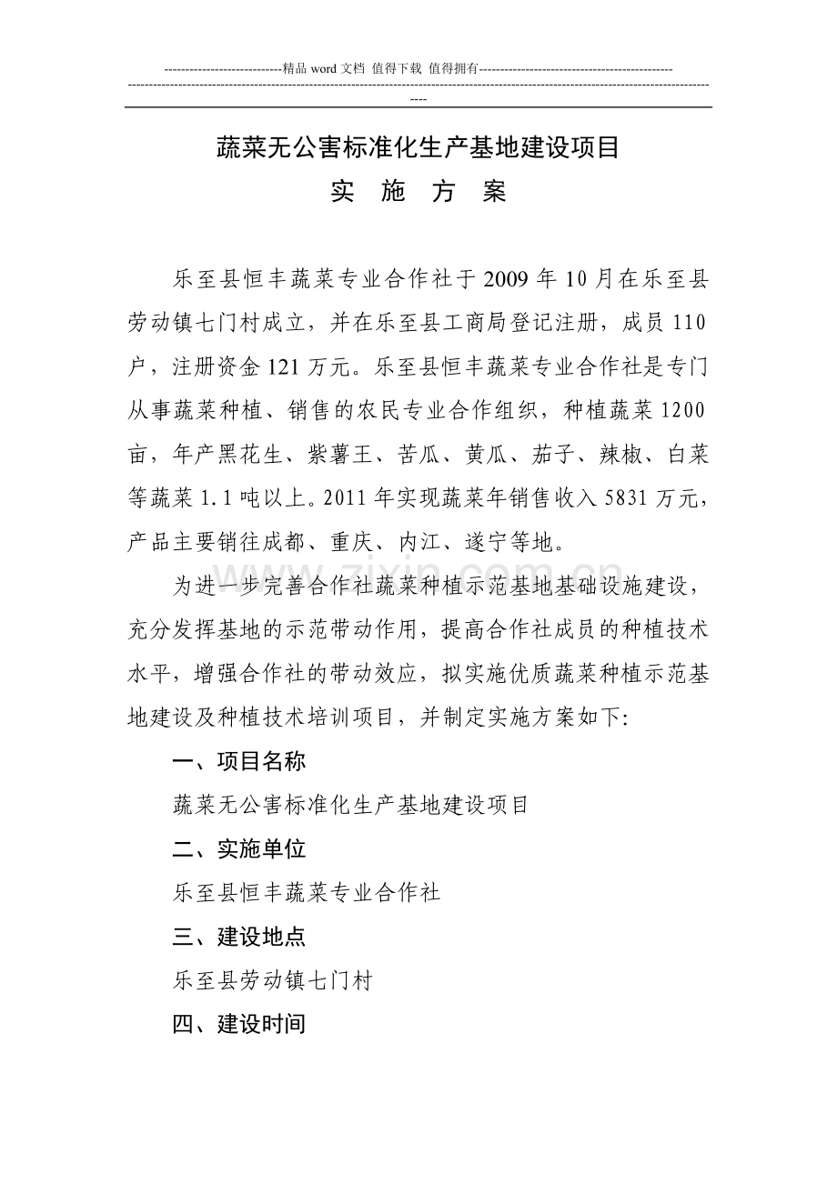 蔬菜无公害标准化生产基地建设项目实施方案.doc_第1页
