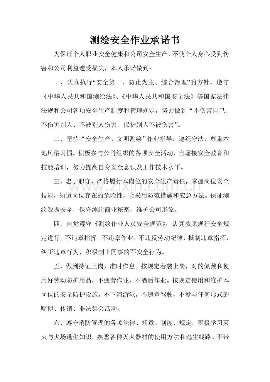 测绘安全作业承诺书.doc_第1页