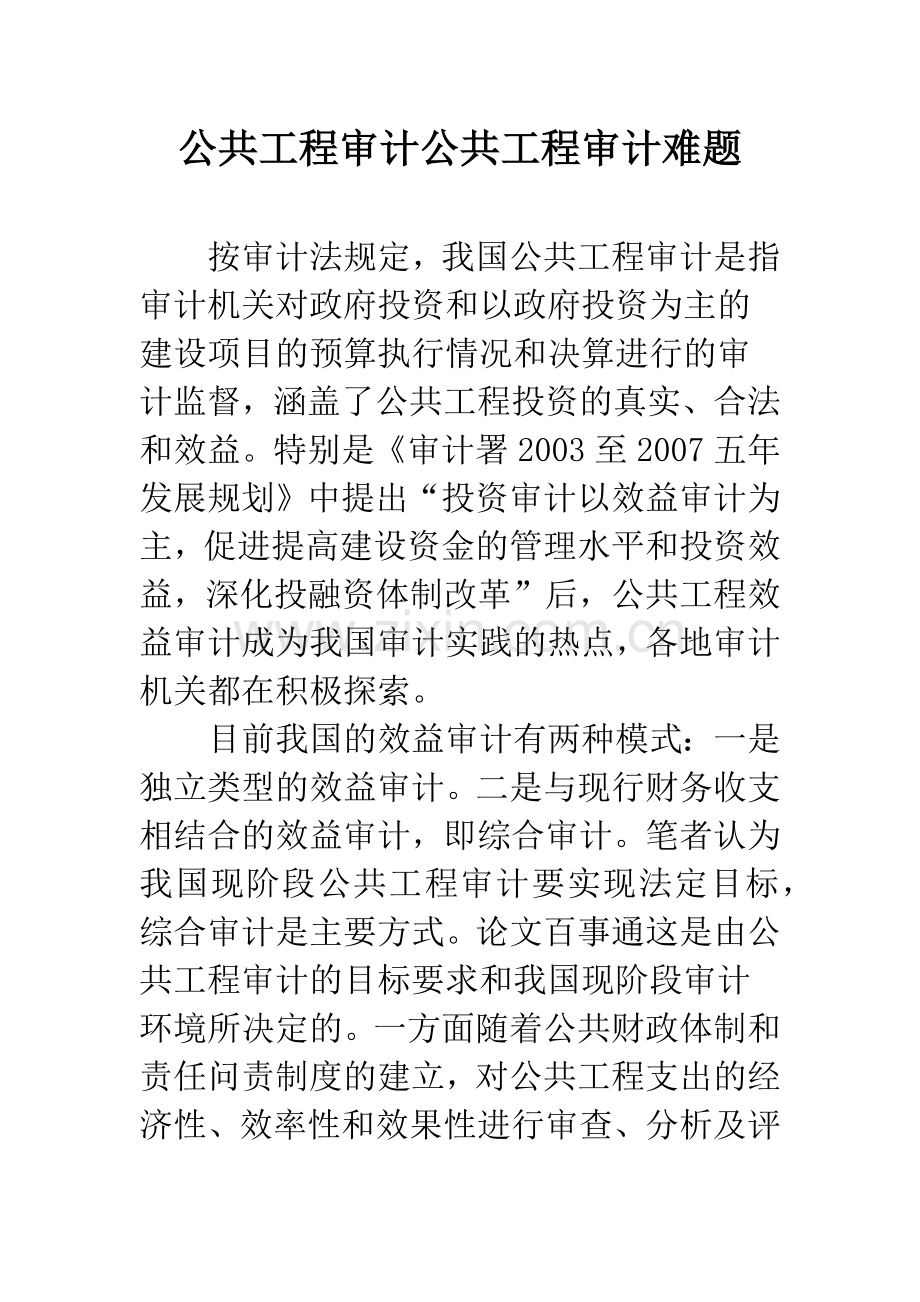 公共工程审计公共工程审计难题.docx_第1页