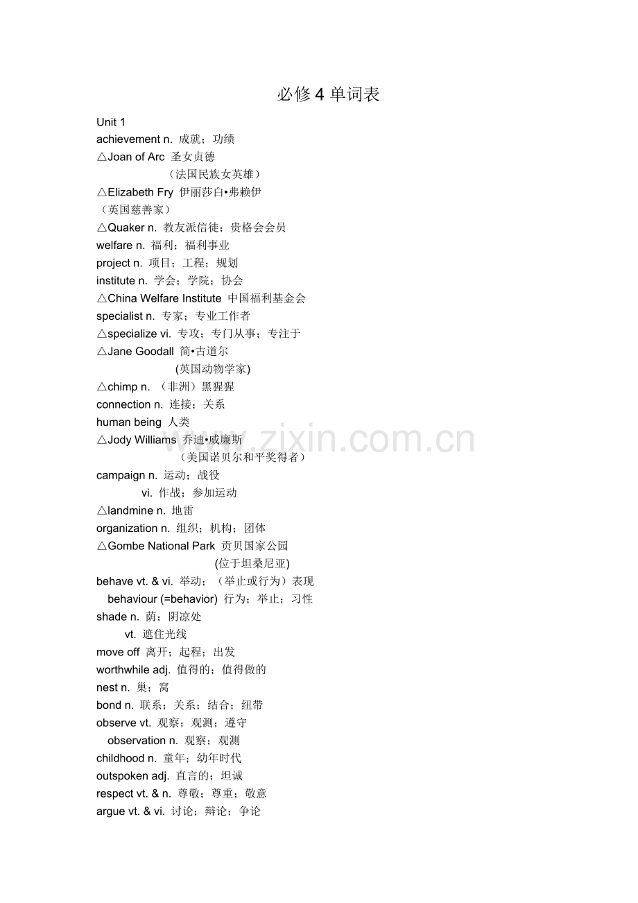 (完整word版)高中英语必修4单词表.doc_第1页