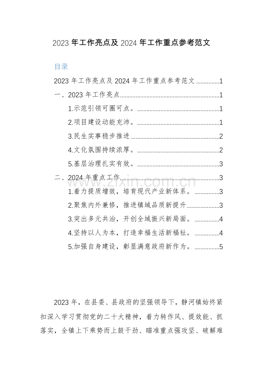 2023年工作亮点及2024年工作重点参考范文.docx_第1页