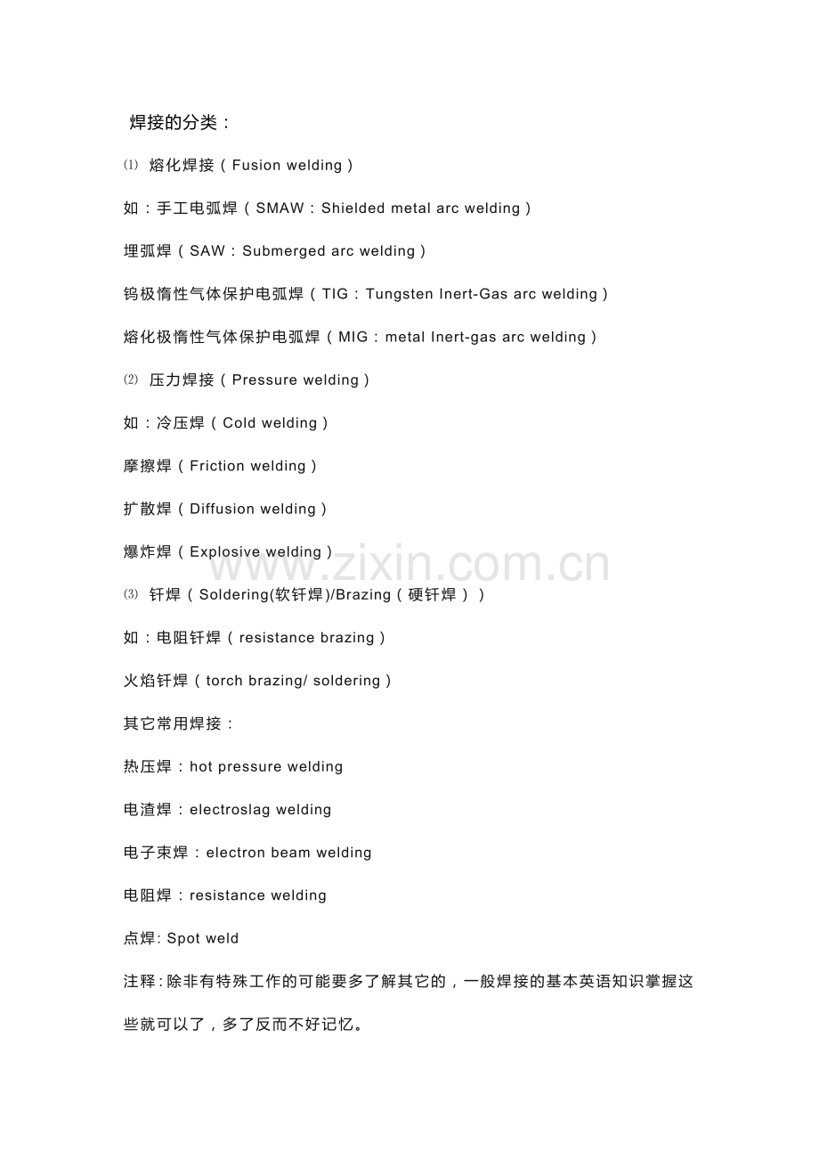 按类别归纳的焊接专业英语术语词汇.docx_第1页