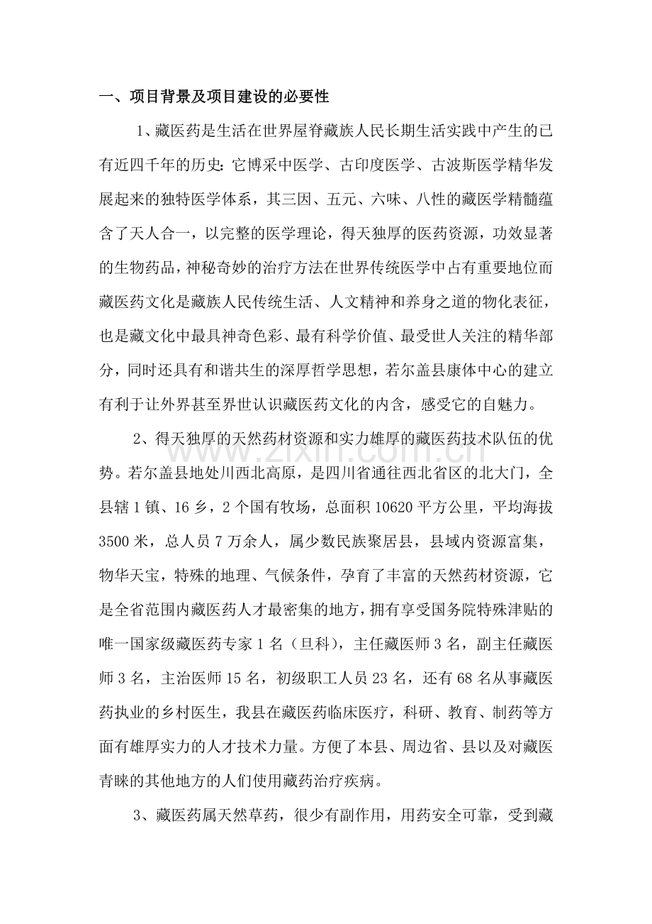 藏医药文化康体中心项目可行性研究报告.doc_第1页