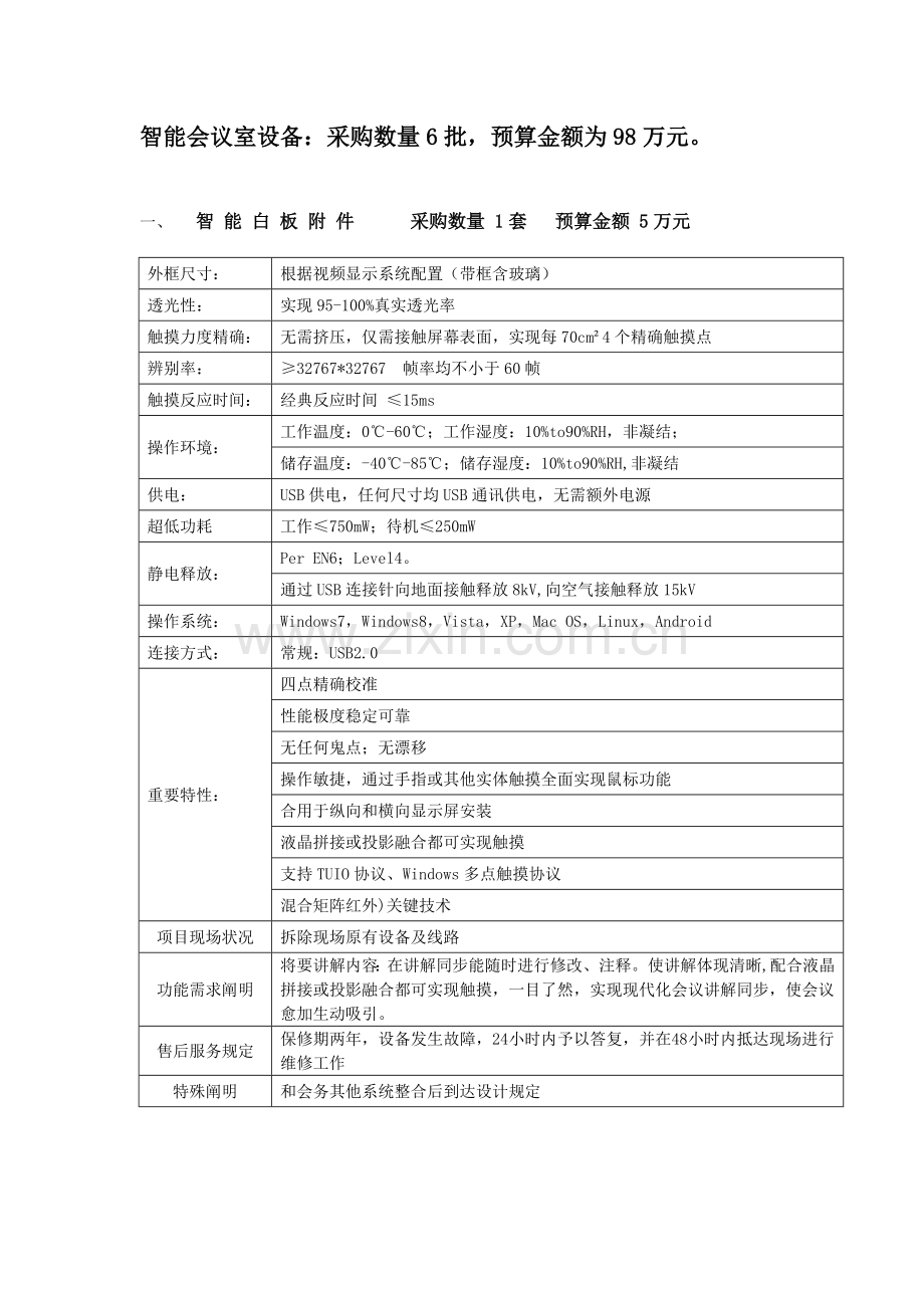 智能白板采购需求表.doc_第1页