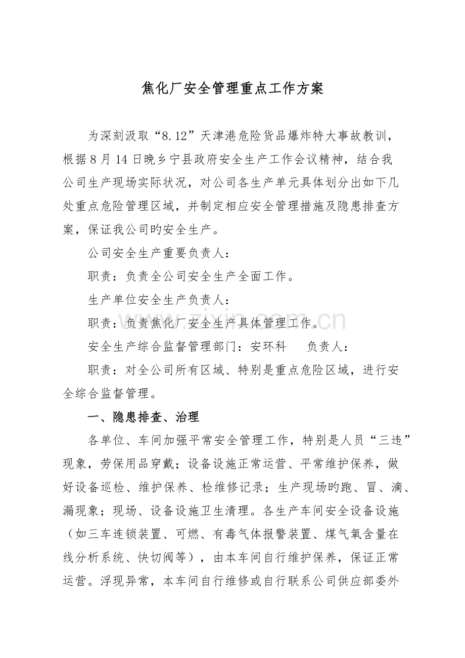 焦化厂重点监管区域安全管理措施.docx_第1页